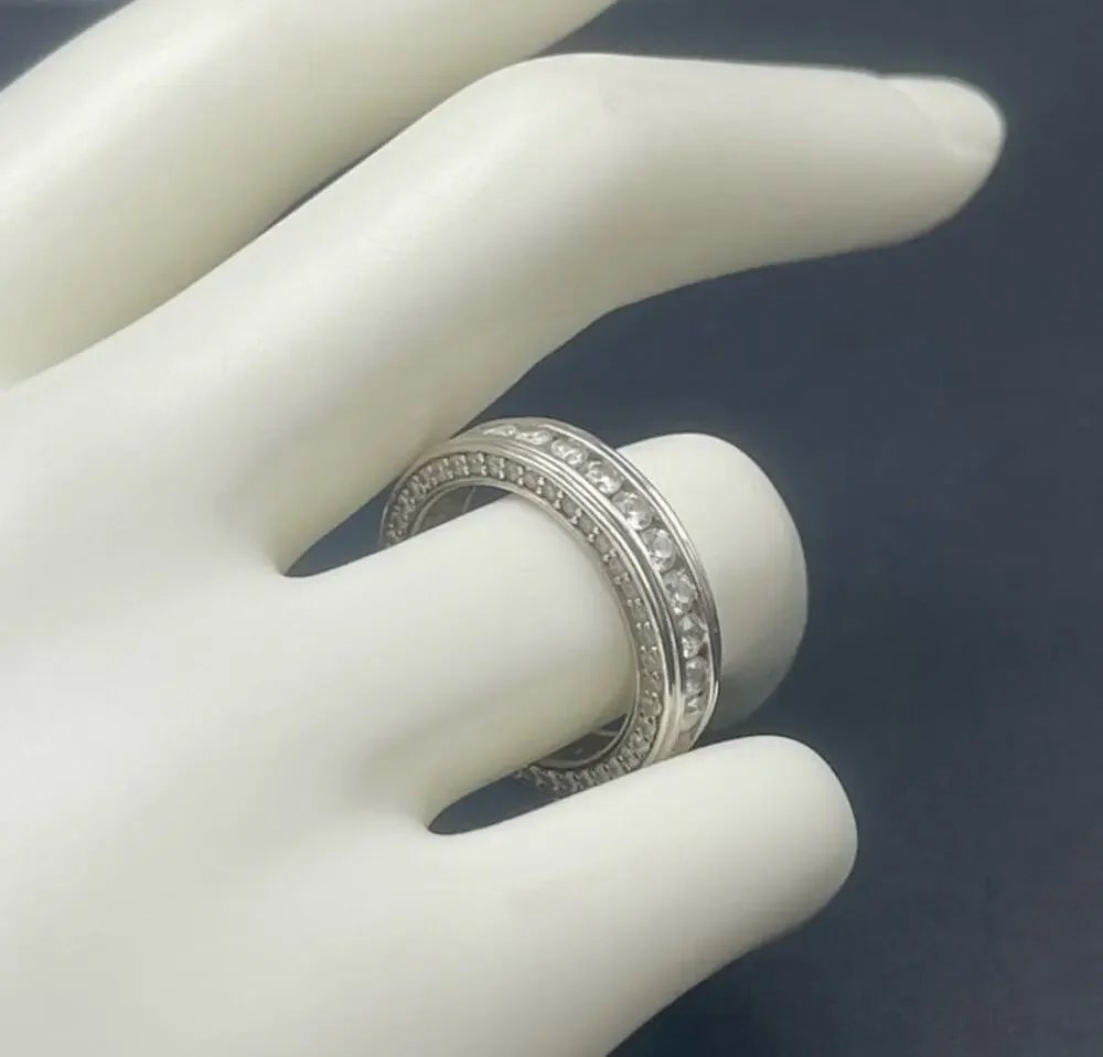 Sterling Silver Clear Cubic Zirconia Eternity Band Size 6.75 Ring 925 Open Back